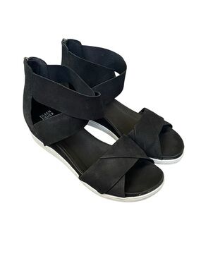 Eileen Fisher Viv Black Crisscross Nubuck Wedge Sandals